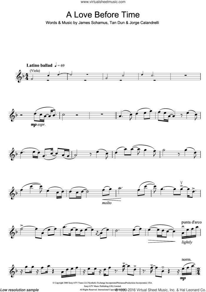 A Love Before Time (from Crouching Tiger, Hidden Dragon) sheet music for violin solo by Coco Lee, James Schamus, Jorge Calandrelli and Tan Dun, intermediate skill level