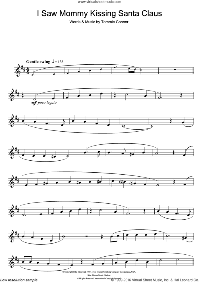 I Saw Mommy Kissing Santa Claus sheet music for clarinet solo by Tommie Connor and John Mellencamp, intermediate skill level