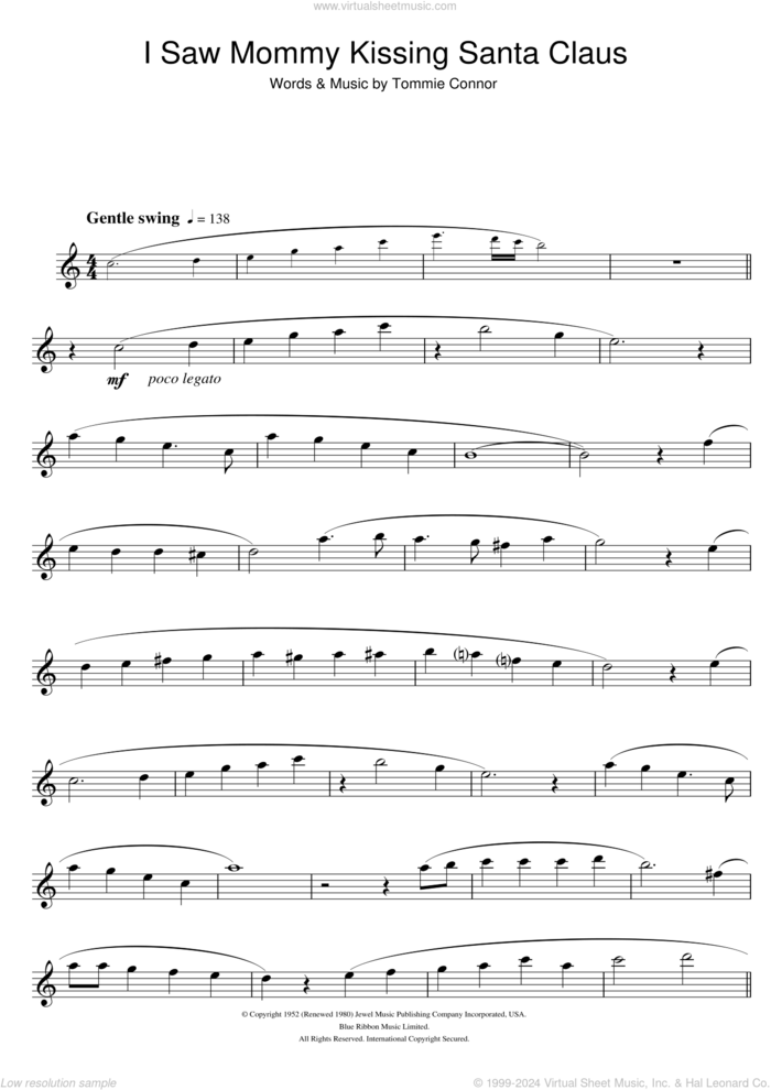 I Saw Mommy Kissing Santa Claus sheet music for flute solo by Tommie Connor and John Mellencamp, intermediate skill level