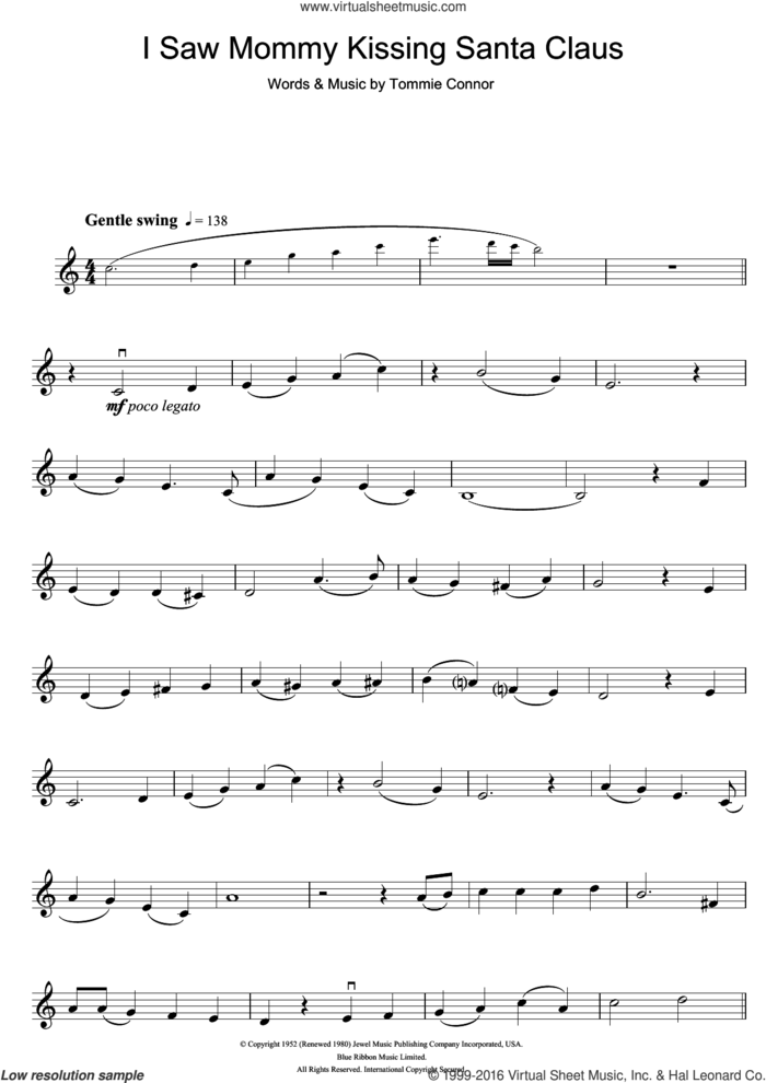 I Saw Mommy Kissing Santa Claus sheet music for violin solo by Tommie Connor and John Mellencamp, intermediate skill level