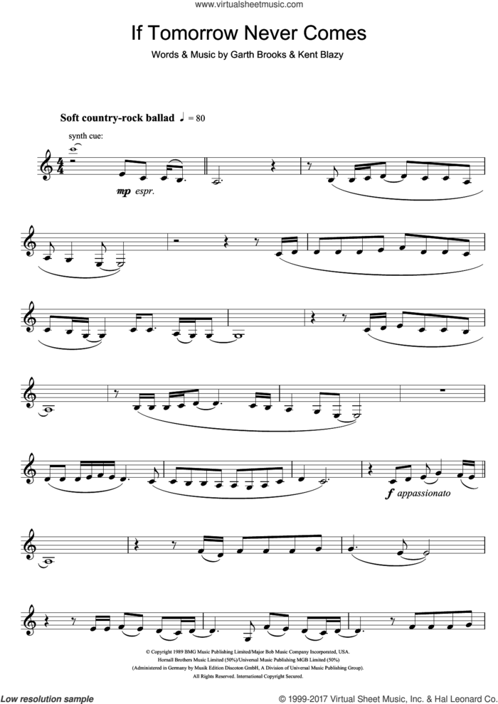 If Tomorrow Never Comes sheet music for clarinet solo by Ronan Keating, Garth Brooks and Kent Blazy, intermediate skill level