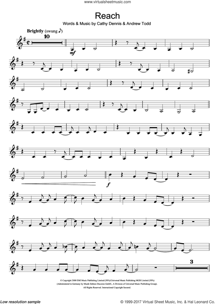 Reach sheet music for clarinet solo by S Club 7, Andrew Todd and Cathy Dennis, intermediate skill level