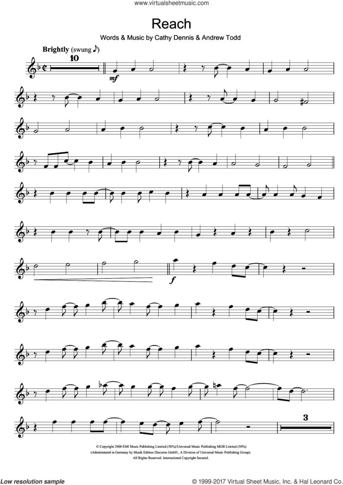 Reach sheet music for flute solo by S Club 7, Andrew Todd and Cathy Dennis, intermediate skill level