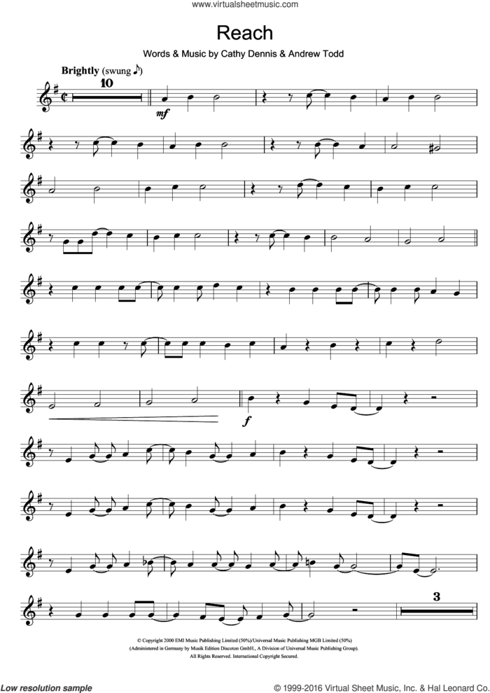 Reach sheet music for trumpet solo by S Club 7, Andrew Todd and Cathy Dennis, intermediate skill level