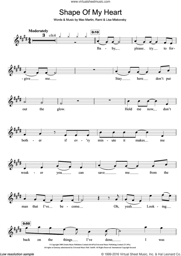 Shape Of My Heart sheet music for clarinet solo by Backstreet Boys, Lisa Miskovsky, Max Martin and Rami, intermediate skill level