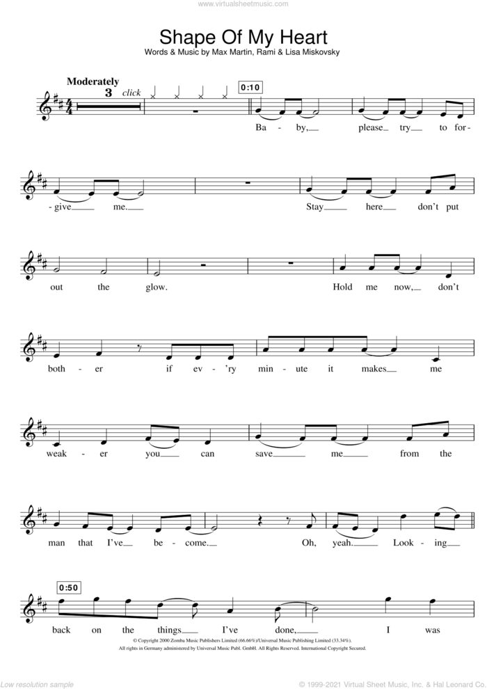 Shape Of My Heart sheet music for flute solo by Backstreet Boys, Lisa Miskovsky, Max Martin and Rami, intermediate skill level