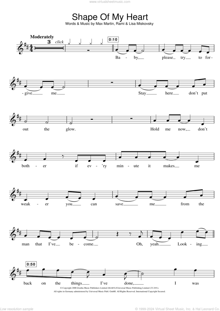 Shape Of My Heart sheet music for flute solo by Backstreet Boys, Lisa Miskovsky, Max Martin and Rami, intermediate skill level