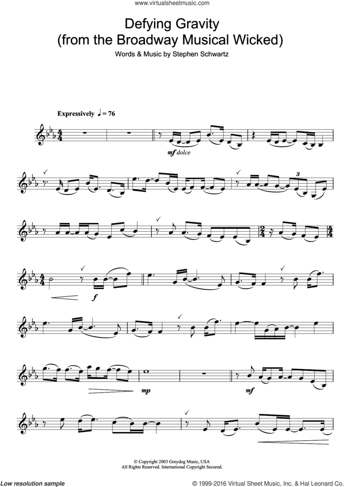 Defying Gravity (from Wicked) sheet music for trumpet solo by Glee Cast and Stephen Schwartz, intermediate skill level