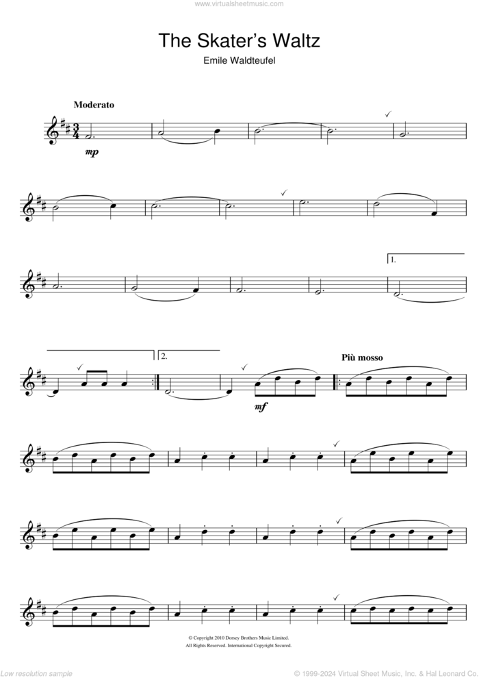 The Skater's Waltz sheet music for flute solo by Emile Waldteufel, classical score, intermediate skill level