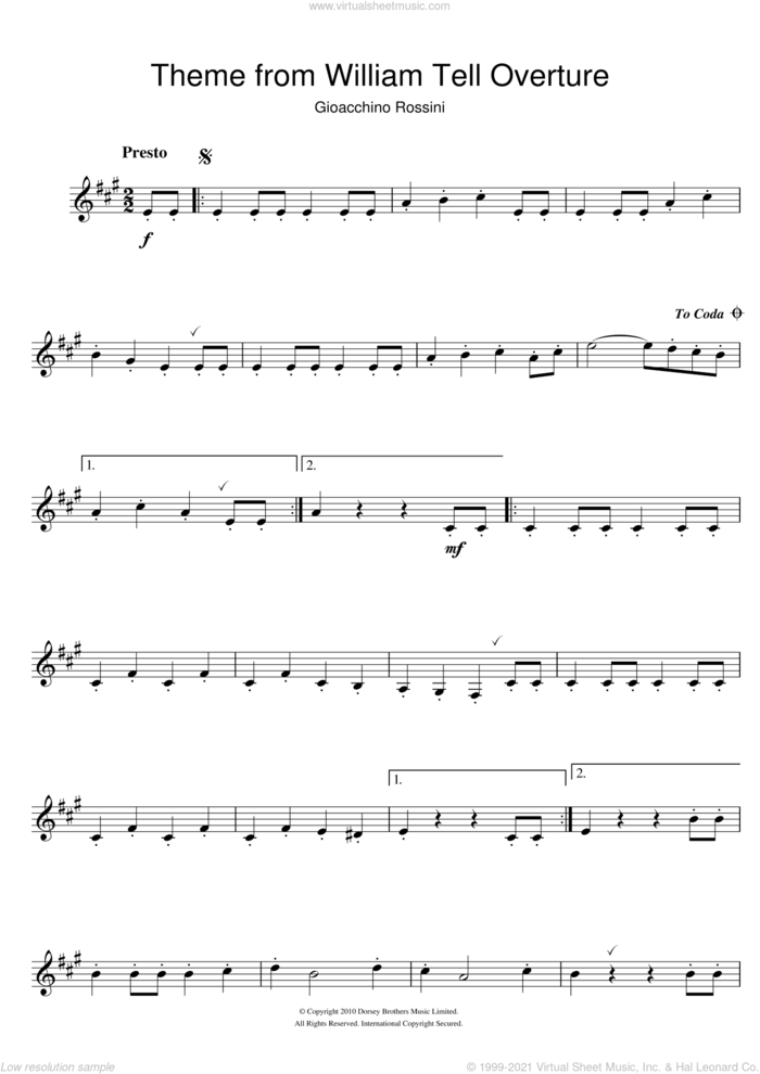 William Tell Overture (Finale) sheet music for clarinet solo by Gioacchino Rossini, classical score, intermediate skill level