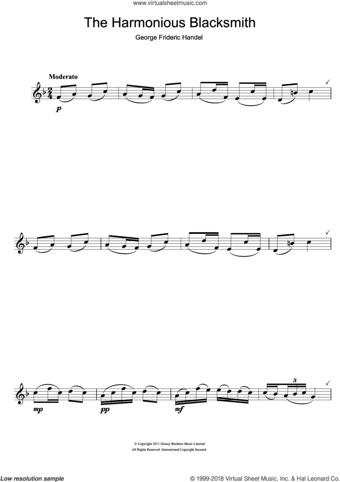 The Harmonious Blacksmith sheet music for flute solo by George Frideric Handel, classical score, intermediate skill level