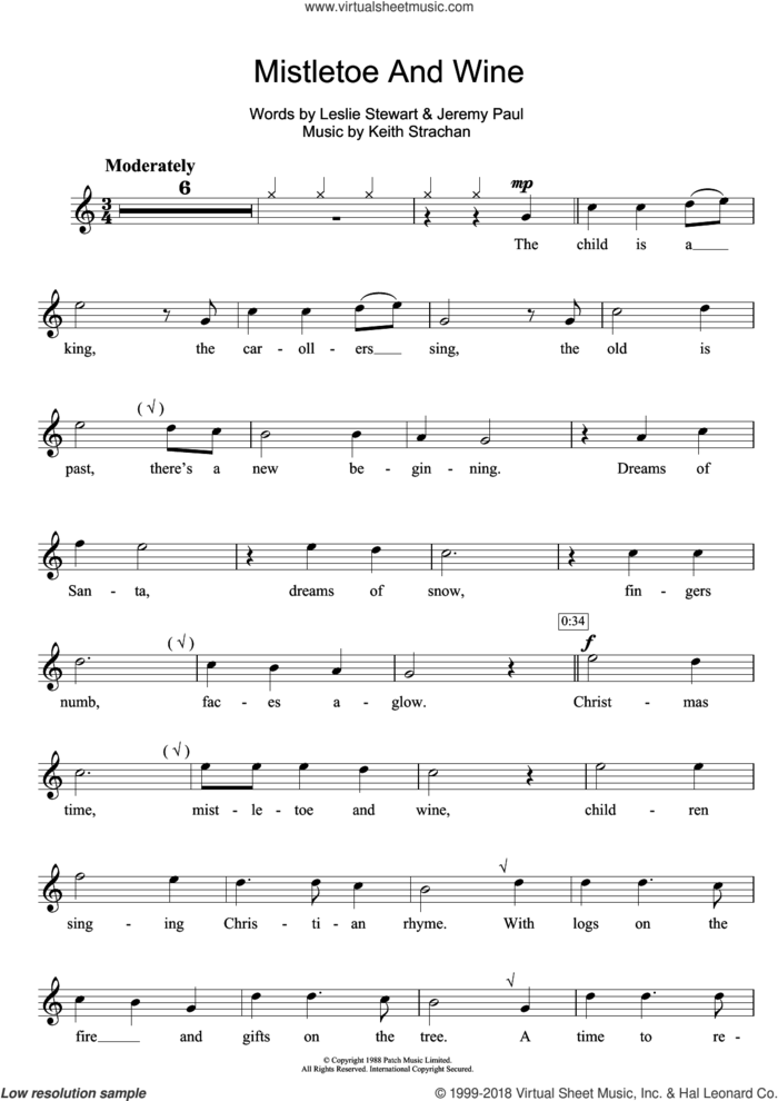 Mistletoe And Wine sheet music for flute solo by Cliff Richard, Jeremy Paul, Keith Strachan and Leslie Stewart, intermediate skill level