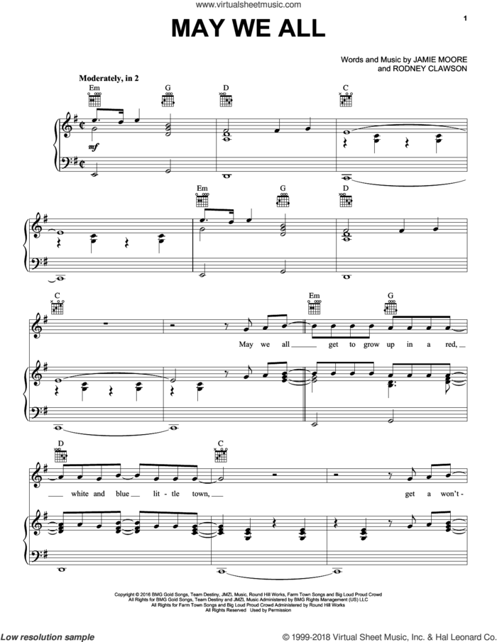 May We All sheet music for voice, piano or guitar by Florida Georgia Line feat. Tim McGraw, Florida Georgia Line, Jamie Moore and Rodney Clawson, intermediate skill level