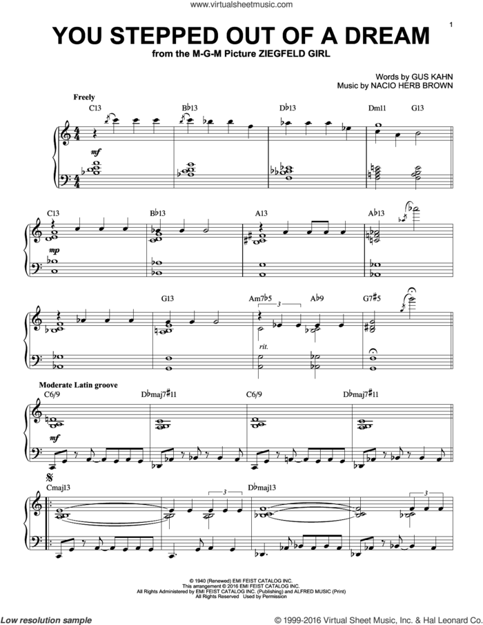 You Stepped Out Of A Dream (arr. Brent Edstrom) sheet music for piano solo by Nacio Herb Brown and Gus Kahn, intermediate skill level