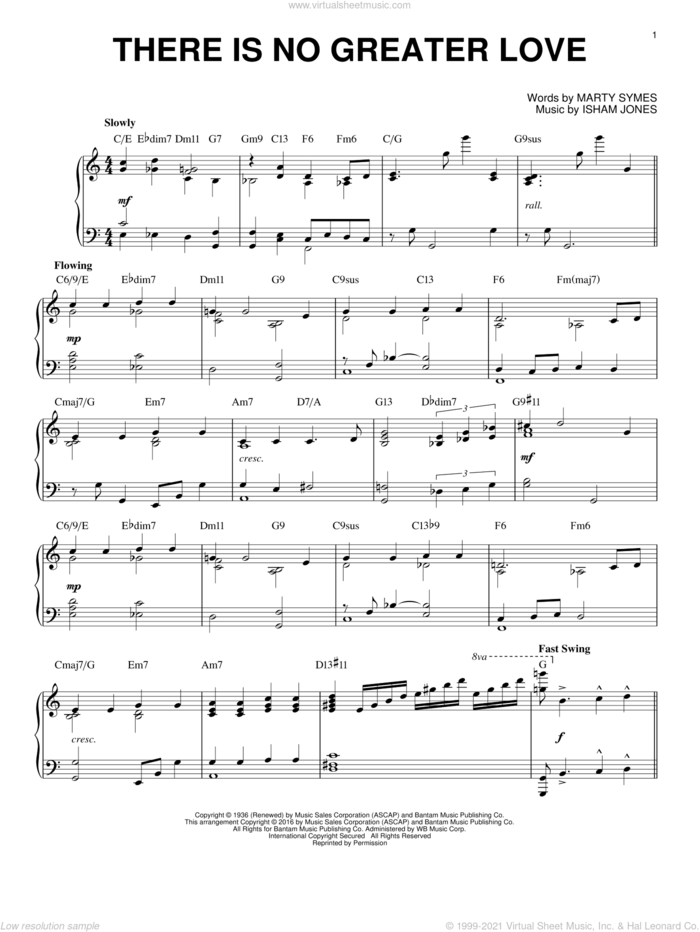 There Is No Greater Love (arr. Brent Edstrom) sheet music for piano solo by Isham Jones and Marty Symes, intermediate skill level