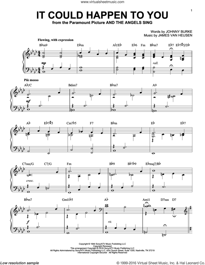 It Could Happen To You (arr. Brent Edstrom) sheet music for piano solo by June Christy, Jimmy van Heusen and John Burke, intermediate skill level