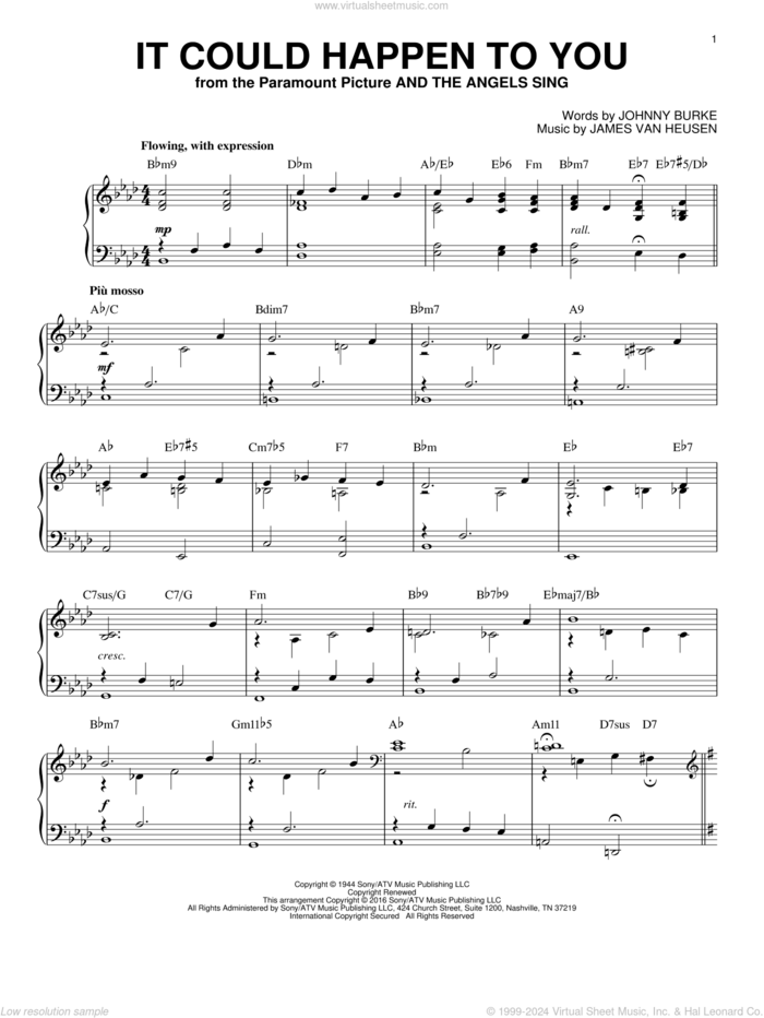 It Could Happen To You (arr. Brent Edstrom) sheet music for piano solo by June Christy, Jimmy van Heusen and John Burke, intermediate skill level