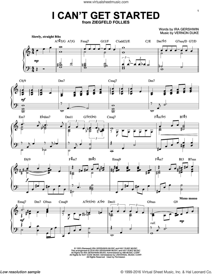 I Can't Get Started (arr. Brent Edstrom) sheet music for piano solo by Ira Gershwin and Vernon Duke, intermediate skill level