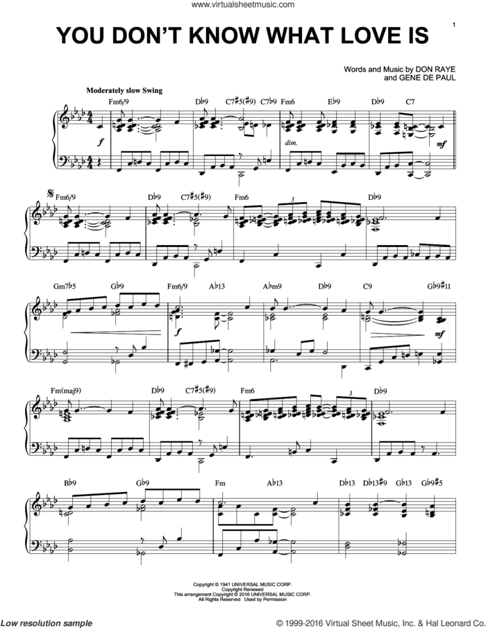You Don't Know What Love Is (arr. Brent Edstrom) sheet music for piano solo by Carol Bruce, Don Raye and Gene DePaul, intermediate skill level