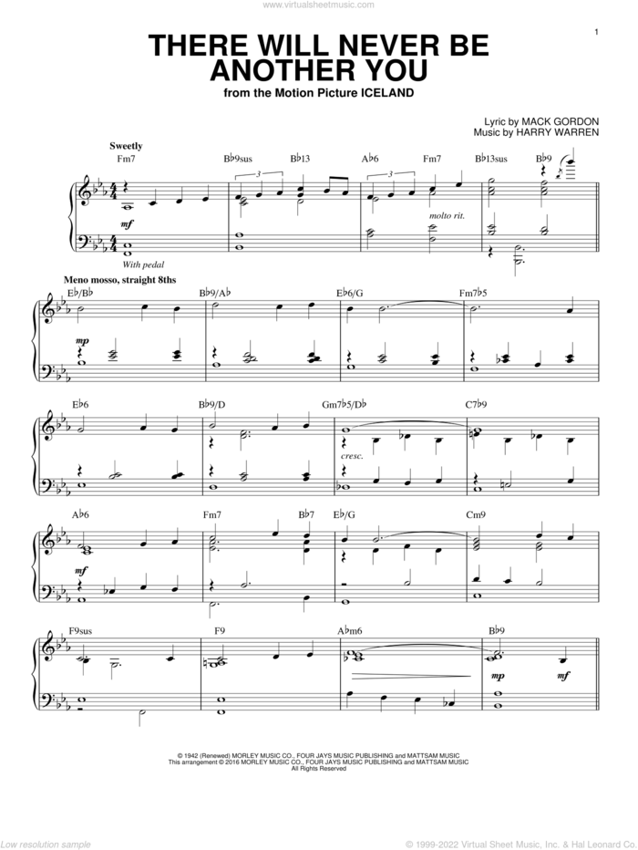 There Will Never Be Another You (arr. Brent Edstrom) sheet music for piano solo by Harry Warren and Mack Gordon, intermediate skill level