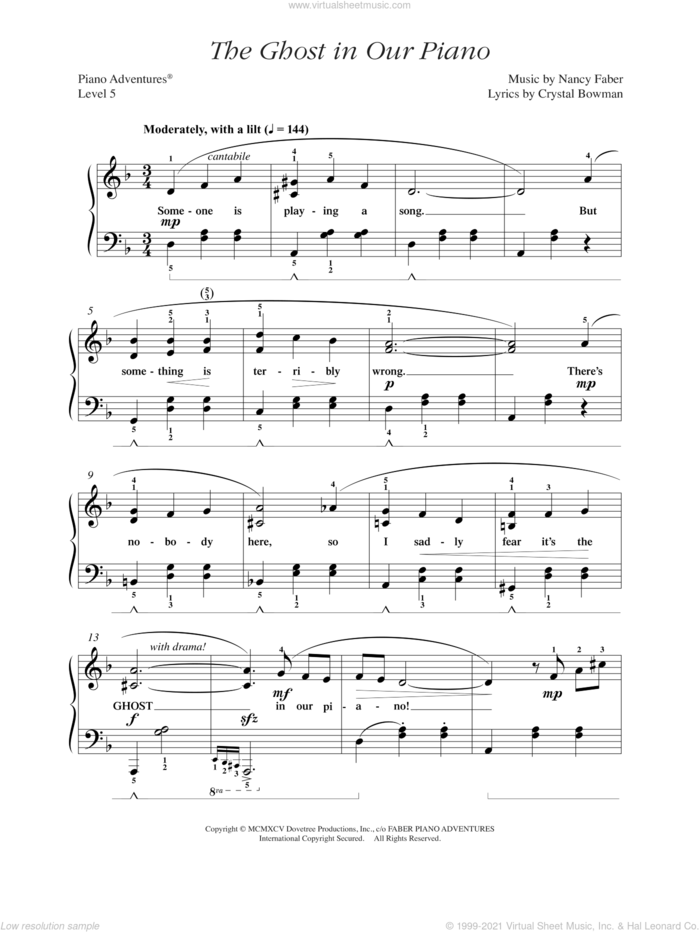 The Ghost in Our Piano sheet music for piano solo by Nancy Faber and Crystal Bowman, intermediate/advanced skill level