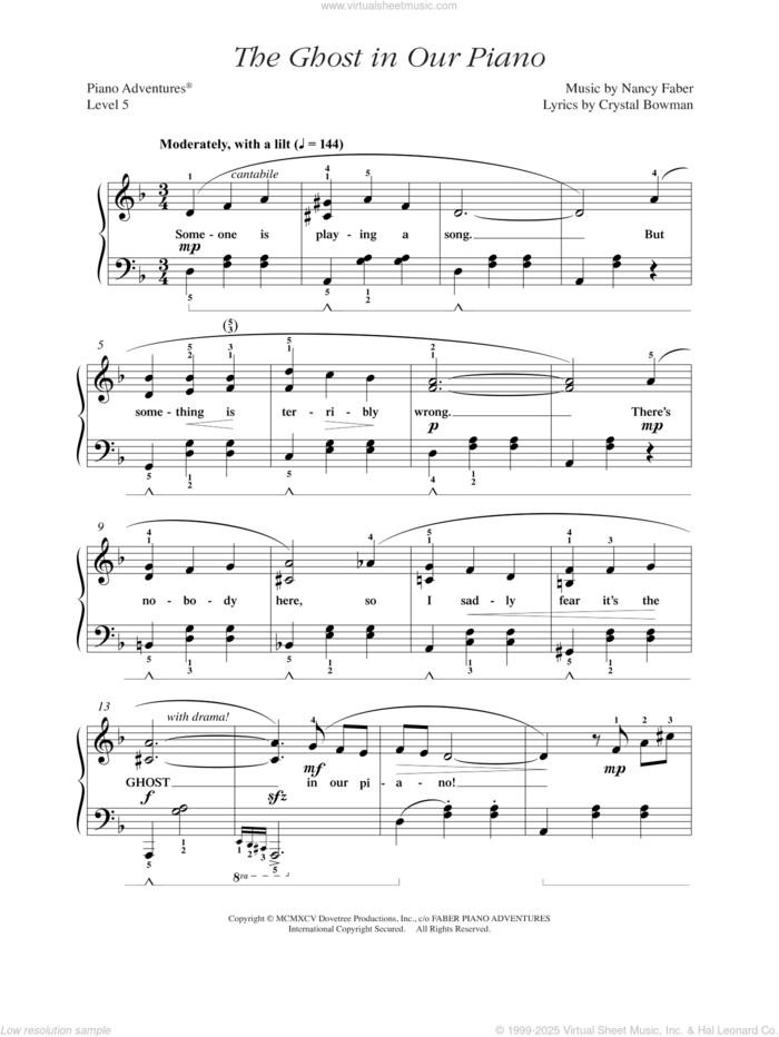 The Ghost in Our Piano sheet music for piano solo by Nancy Faber and Crystal Bowman, intermediate+ skill level