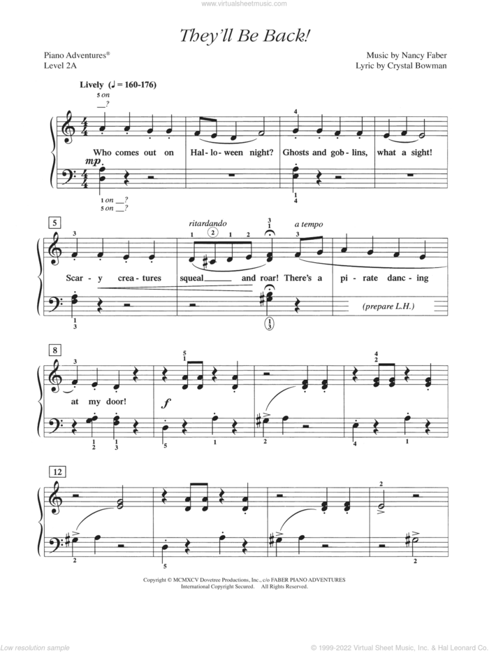 They'll be Back! sheet music for piano solo by Nancy Faber and Crystal Bowman, intermediate/advanced skill level