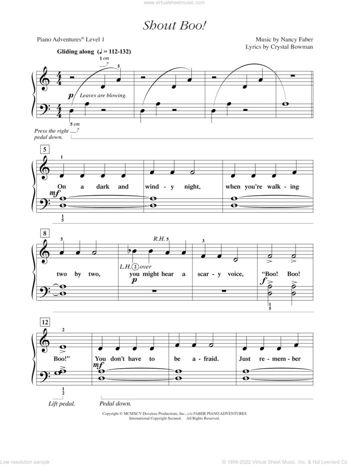Shout Boo! sheet music for piano solo by Nancy Faber and Crystal Bowman, intermediate/advanced skill level