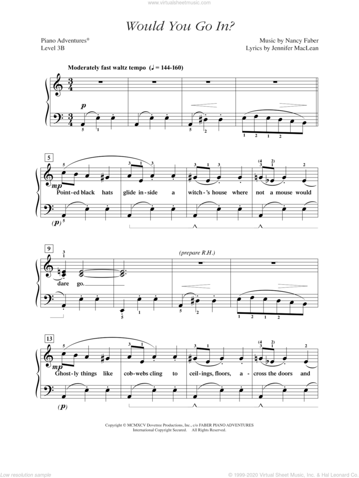 Would You Go In? sheet music for piano solo by Nancy Faber and Jennifer MacLean, intermediate/advanced skill level