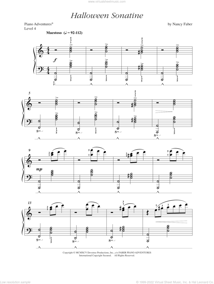Halloween Sonatine sheet music for piano solo by Nancy Faber, intermediate/advanced skill level