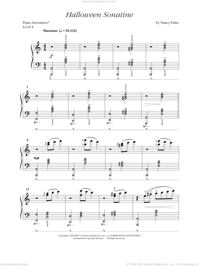 Halloween Sonatine sheet music for piano solo by Nancy Faber, intermediate/advanced skill level