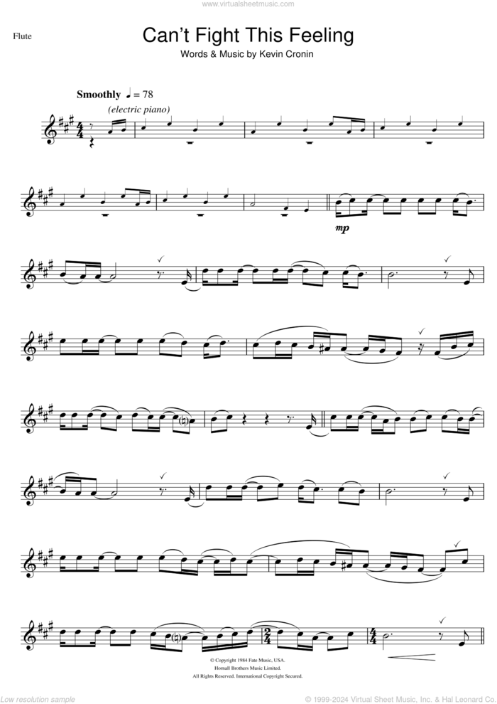 Can't Fight This Feeling sheet music for flute solo by REO Speedwagon and Kevin Cronin, intermediate skill level