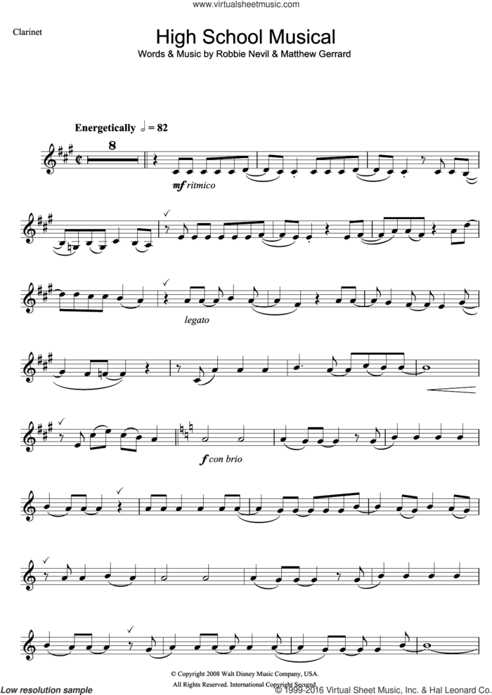 High School Musical (from Walt Disney Pictures' High School Musical 3: Senior Year) sheet music for clarinet solo by High School Musical, Matthew Gerrard and Robbie Nevil, intermediate skill level