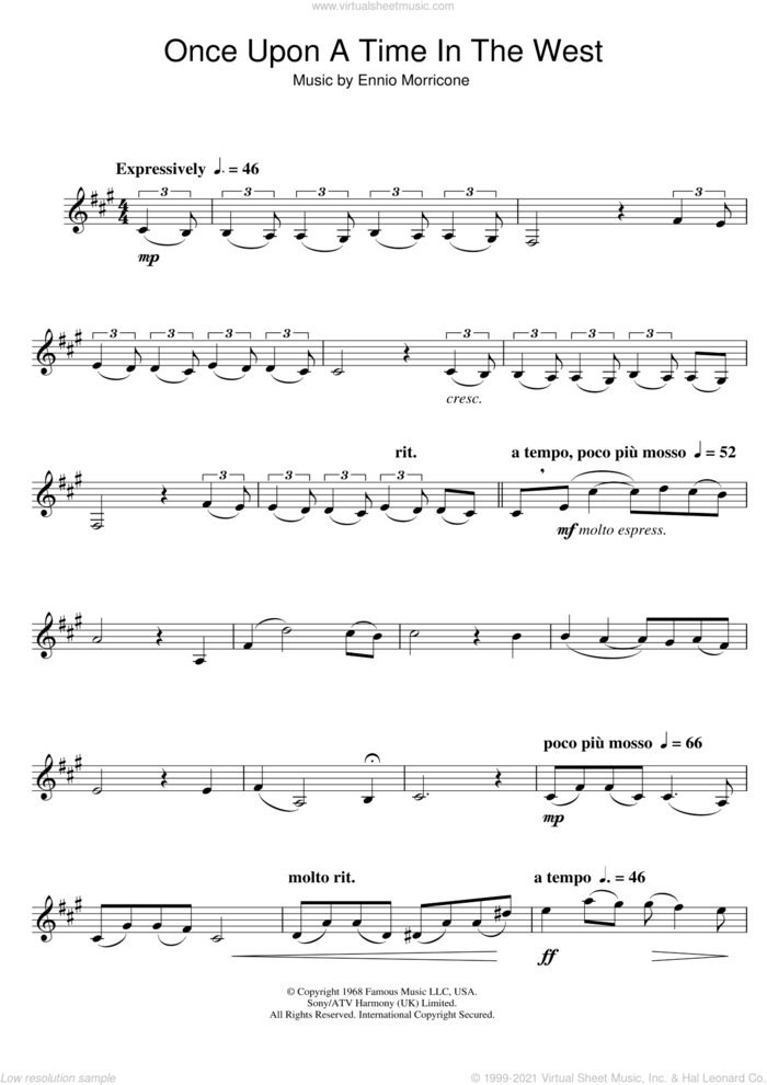 Once Upon A Time In The West (Theme) sheet music for clarinet solo by Ennio Morricone, intermediate skill level