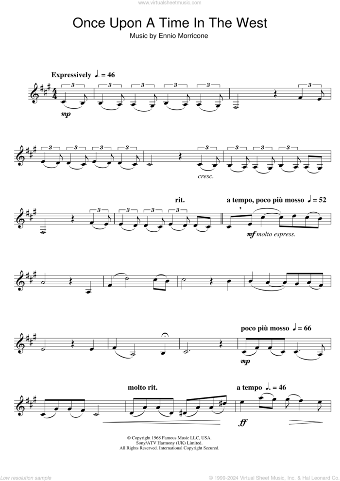 Once Upon A Time In The West (Theme) sheet music for clarinet solo by Ennio Morricone, intermediate skill level