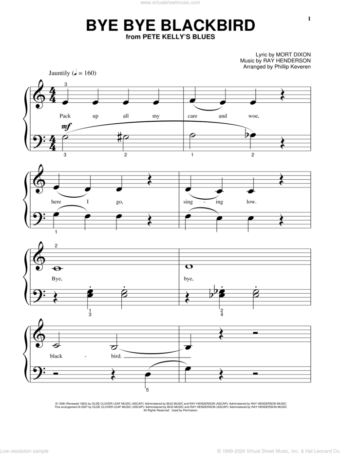 Bye Bye Blackbird (arr. Phillip Keveren) sheet music for piano solo (big note book) by Mort Dixon, Phillip Keveren and Ray Henderson, easy piano (big note book)