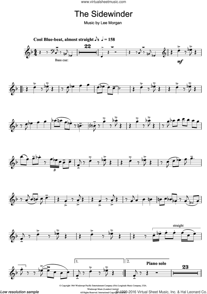 The Sidewinder sheet music for clarinet solo by Lee Morgan, intermediate skill level