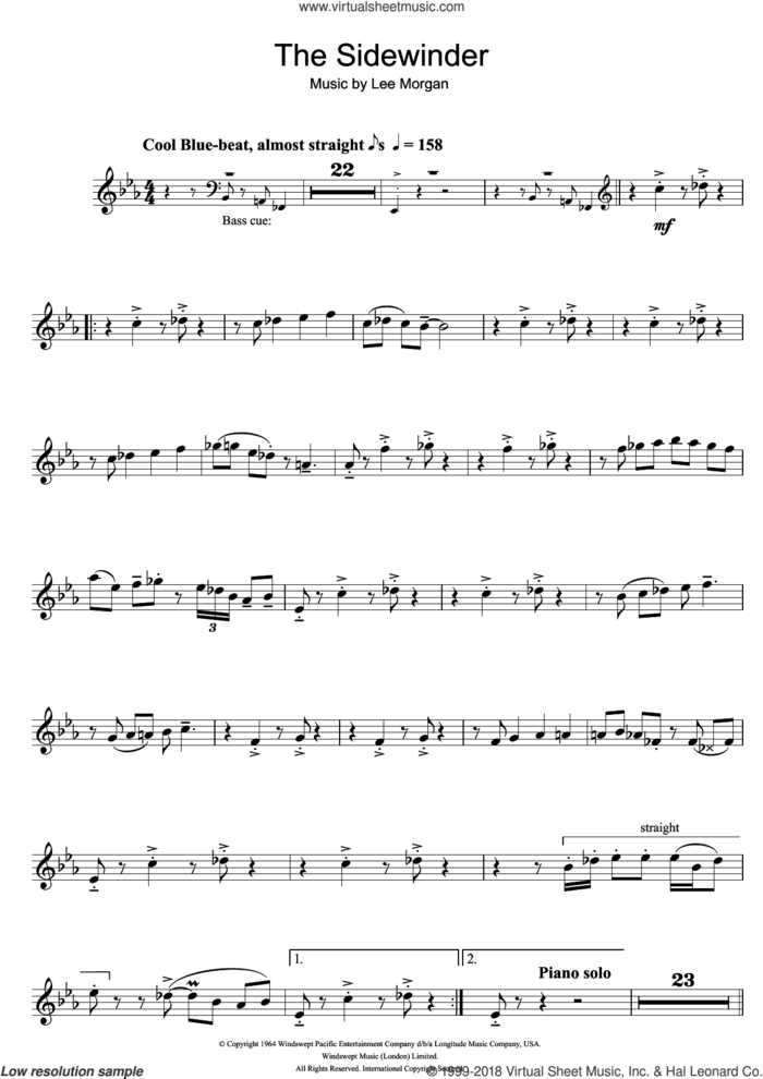 The Sidewinder sheet music for flute solo by Lee Morgan, intermediate skill level