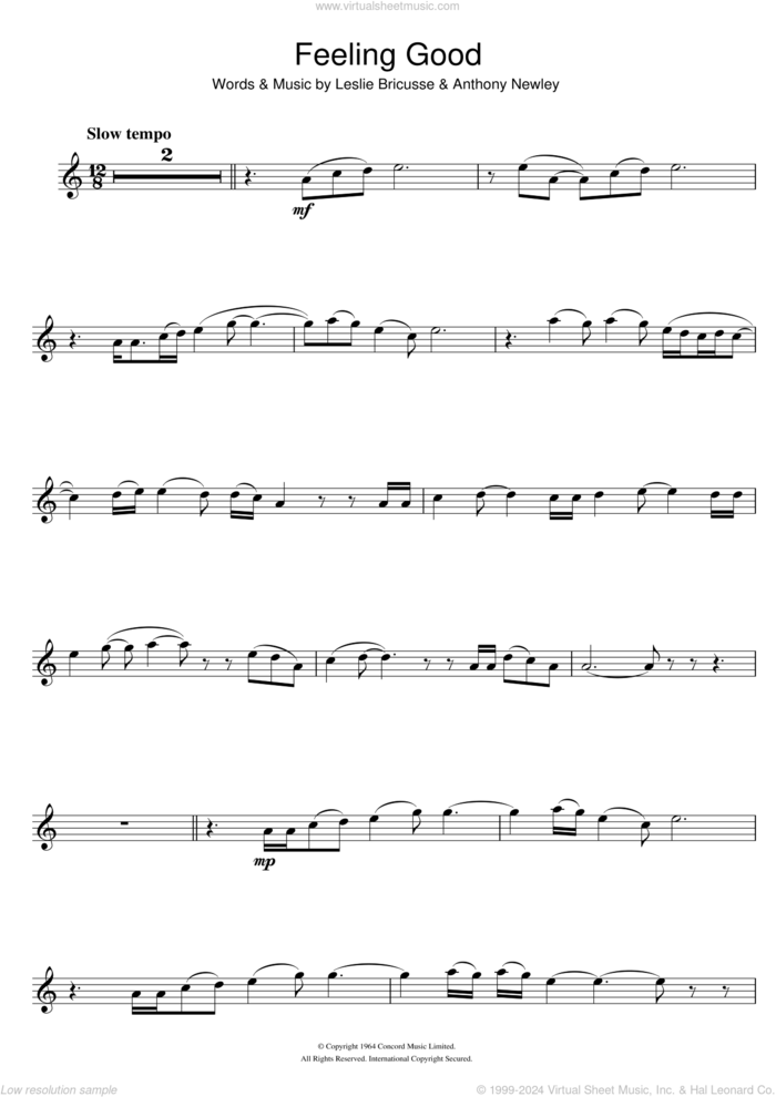 Feeling Good sheet music for flute solo by Nina Simone, Anthony Newley and Leslie Bricusse, intermediate skill level