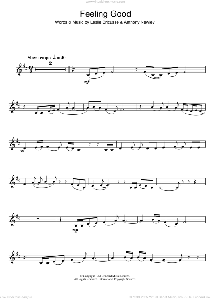 Feeling Good sheet music for trumpet solo by Nina Simone, Anthony Newley and Leslie Bricusse, intermediate skill level