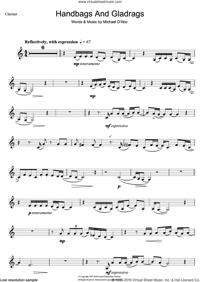 Handbags And Gladrags sheet music for clarinet solo by Stereophonics, Rod Stewart and Rod Stuart, intermediate skill level