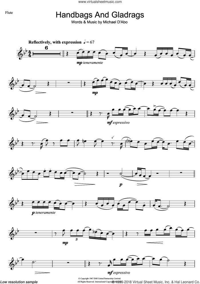 Handbags And Gladrags sheet music for flute solo by Stereophonics, Rod Stewart and Rod Stuart, intermediate skill level