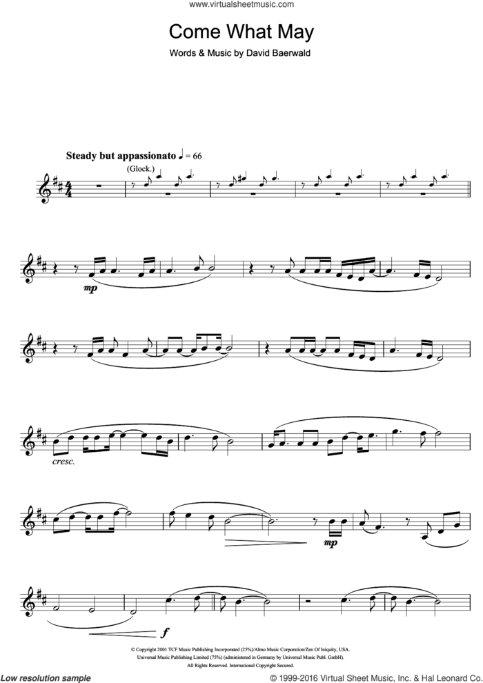 Come What May (from Moulin Rouge) sheet music for clarinet solo by Nicole Kidman & Ewan McGregor, Ewan McGregor, Nicole Kidman and David Baerwald, intermediate skill level