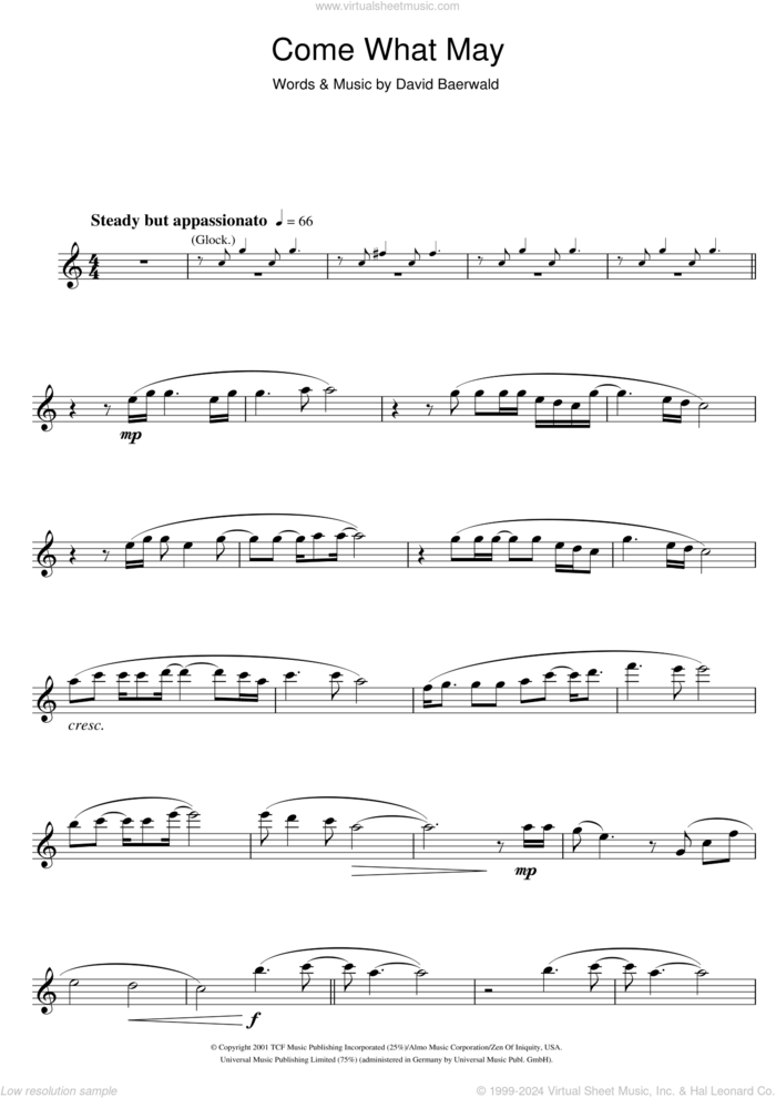 Come What May (from Moulin Rouge) sheet music for flute solo by Nicole Kidman & Ewan McGregor, Ewan McGregor, Nicole Kidman and David Baerwald, intermediate skill level