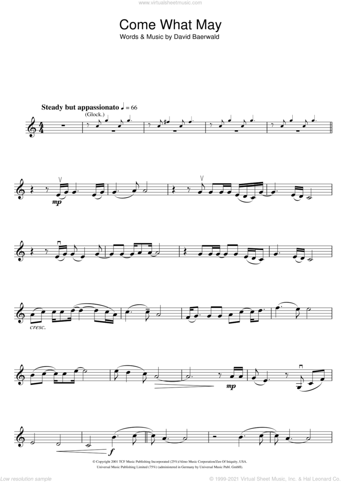 Come What May (from Moulin Rouge) sheet music for violin solo by Nicole Kidman & Ewan McGregor, Ewan McGregor, Nicole Kidman and David Baerwald, intermediate skill level