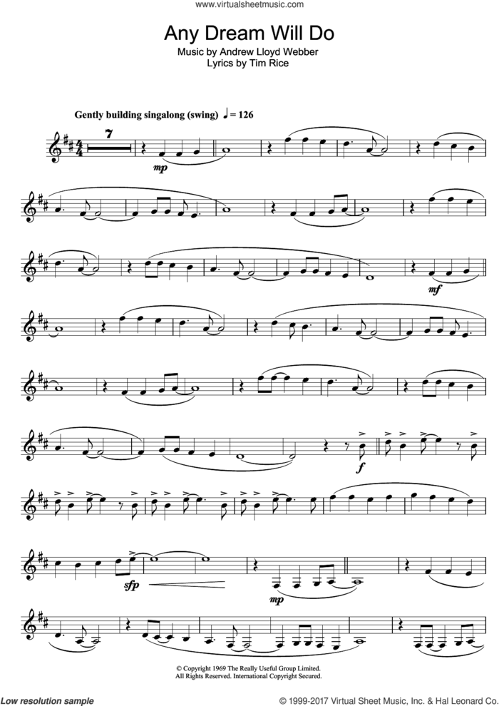 Any Dream Will Do (from Joseph And The Amazing Technicolor Dreamcoat) sheet music for clarinet solo by Andrew Lloyd Webber and Tim Rice, intermediate skill level