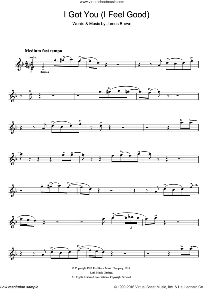 I Got You (I Feel Good) sheet music for trumpet solo by James Brown, intermediate skill level