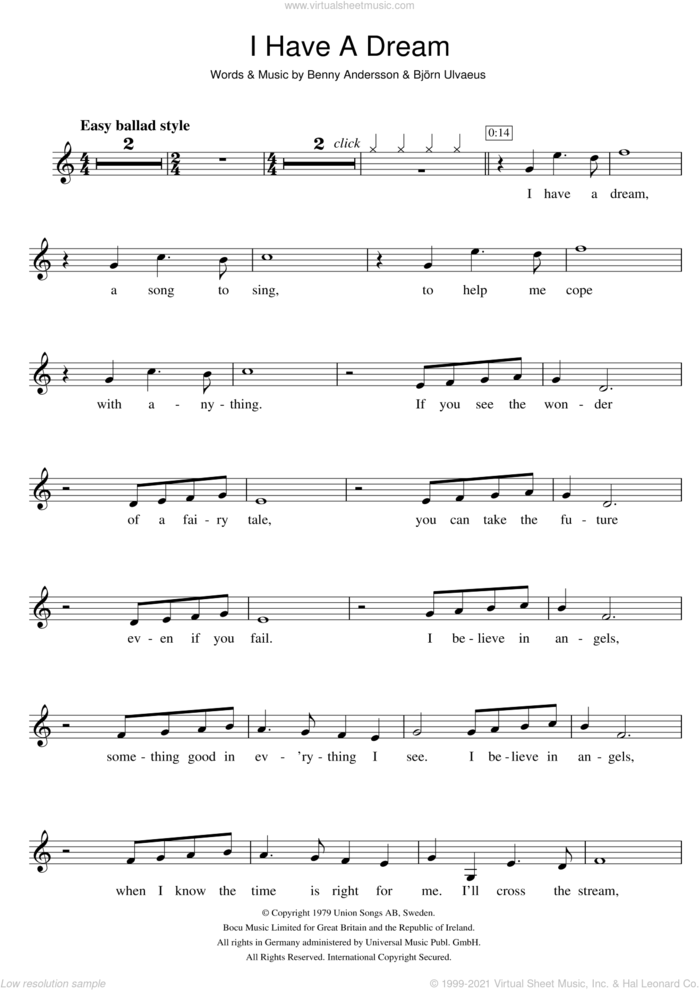 I Have A Dream sheet music for violin solo by ABBA, Westlife, Benny Andersson and Bjorn Ulvaeus, intermediate skill level