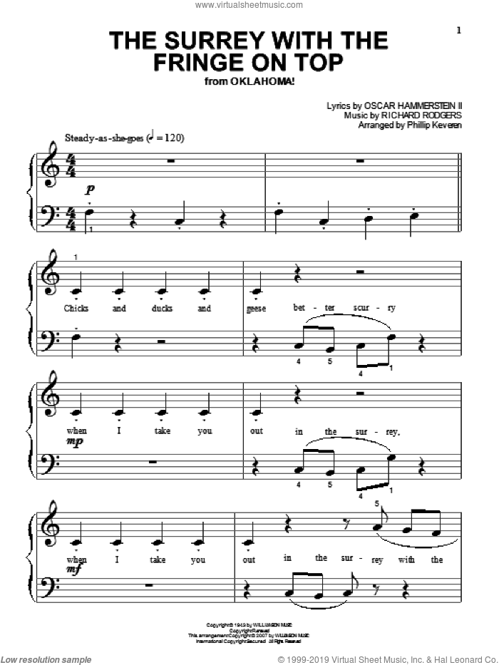 The Surrey With The Fringe On Top (from Oklahoma!) (arr. Phillip Keveren) sheet music for piano solo (big note book) by Rodgers & Hammerstein, Phillip Keveren, Oklahoma! (Musical), Oscar II Hammerstein and Richard Rodgers, easy piano (big note book)