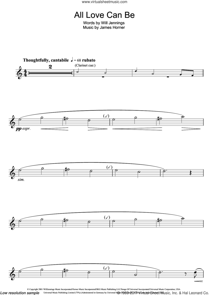 All Love Can Be (from A Beautiful Mind) sheet music for flute solo by James Horner, Charlotte Church and Will Jennings, intermediate skill level